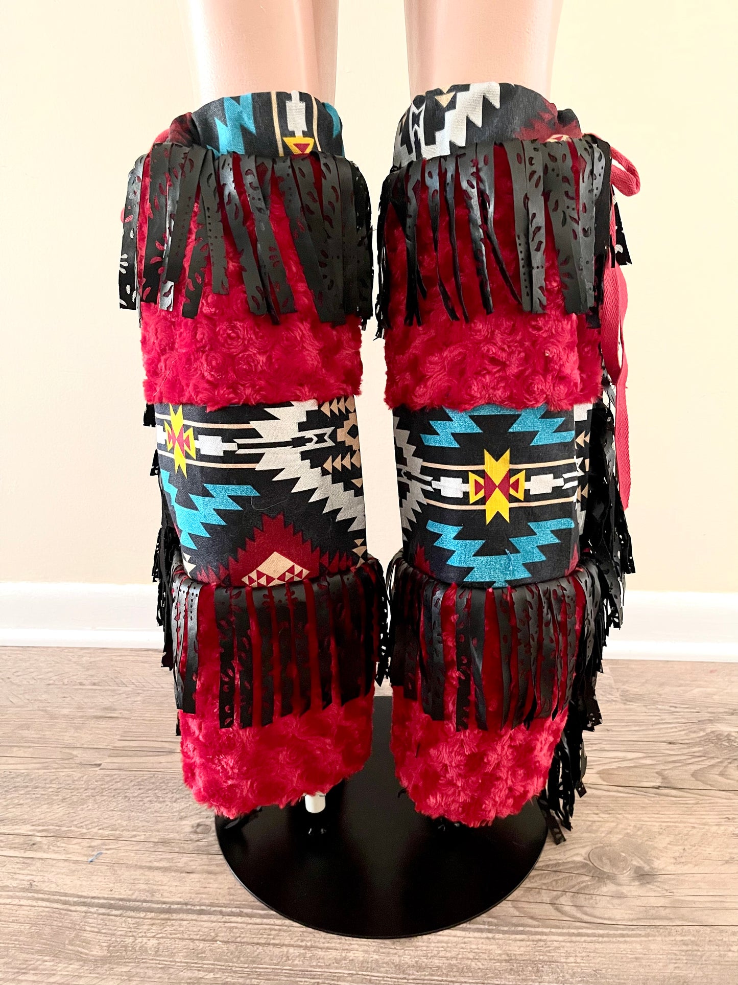 ODESSA Faux fur luxe tribal print and fringe festival & streetwear leg warmers