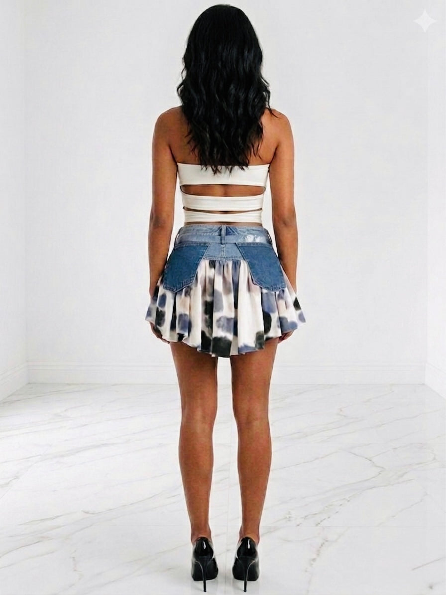 Asymmetrical printed skirt with pocket belt