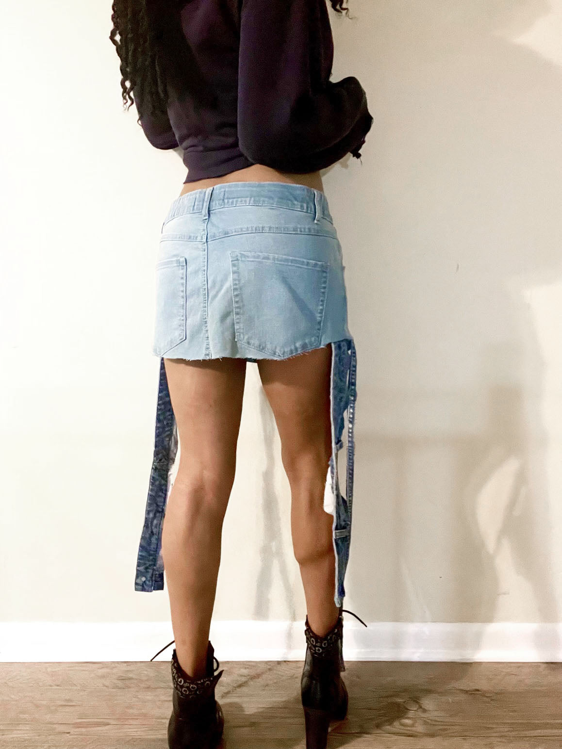 Denim Mini skirt with side straps