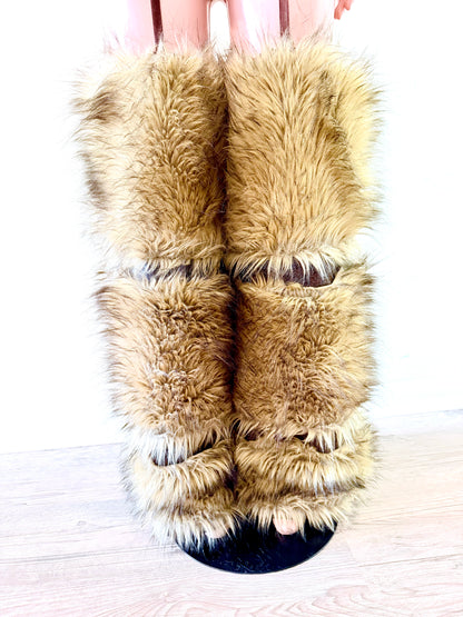 Eden Fur Legwear Set – Tiered Faux Fur Statement Pants with Leather Suspenders