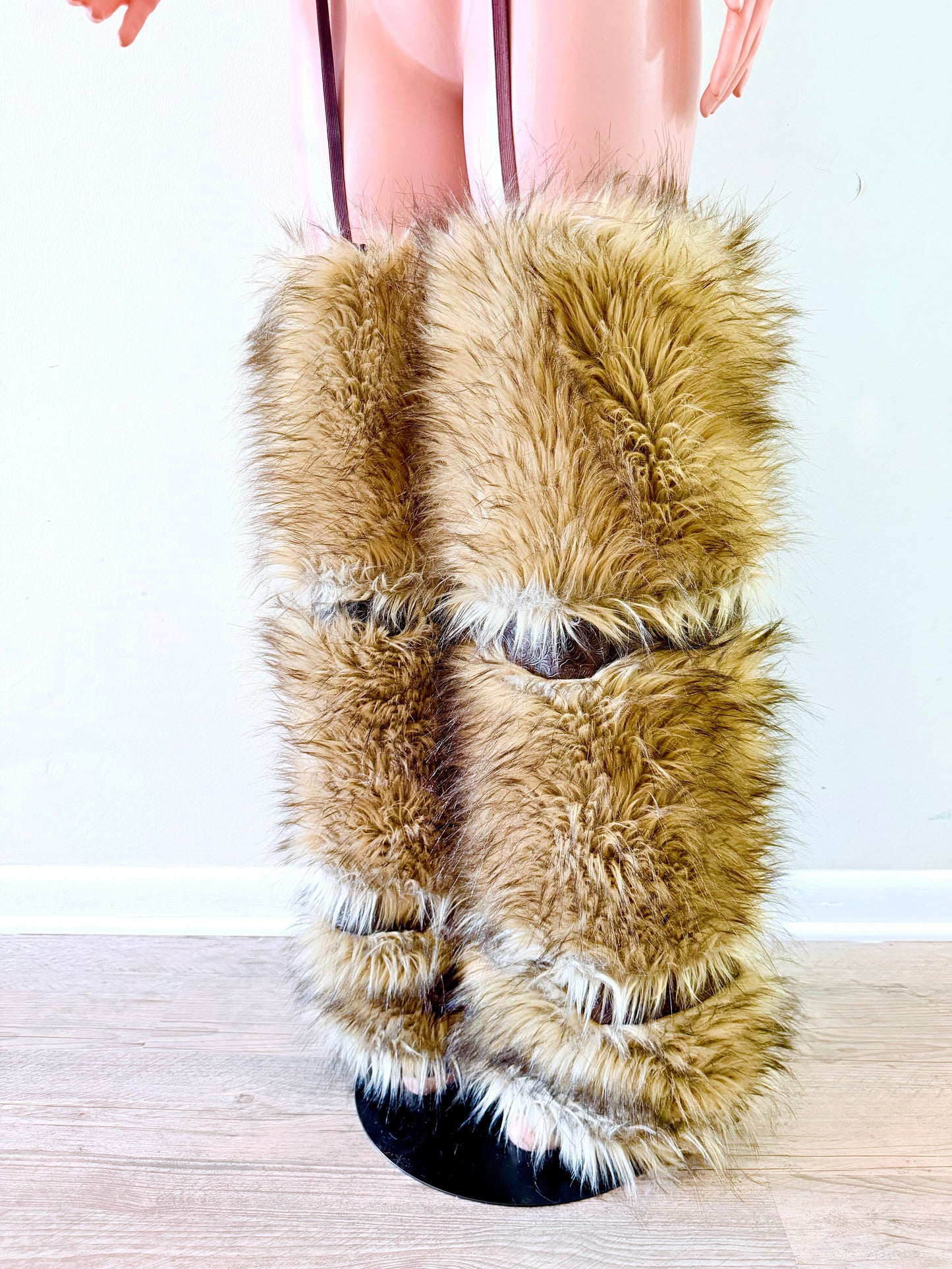 Eden Fur Legwear Set – Tiered Faux Fur Statement Pants with Leather Suspenders