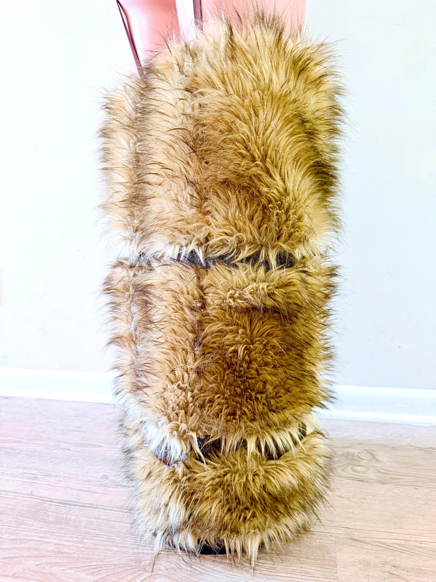 Eden Fur Legwear Set – Tiered Faux Fur Statement Pants with Leather Suspenders