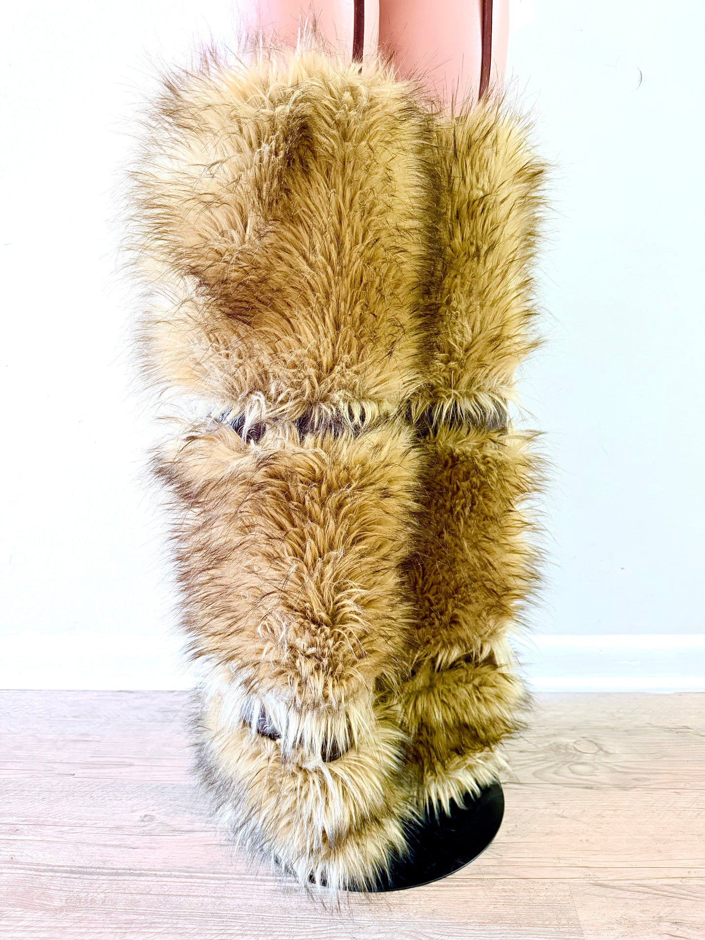 Eden Fur Legwear Set – Tiered Faux Fur Statement Pants with Leather Suspenders