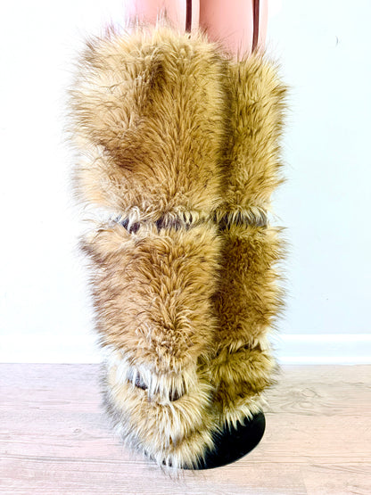 Eden Fur Legwear Set – Tiered Faux Fur Statement Pants with Leather Suspenders