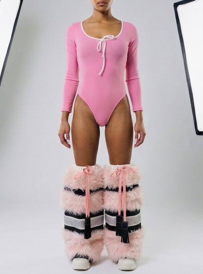 LOLA pink plush faux fur & rhinestone leg warmers