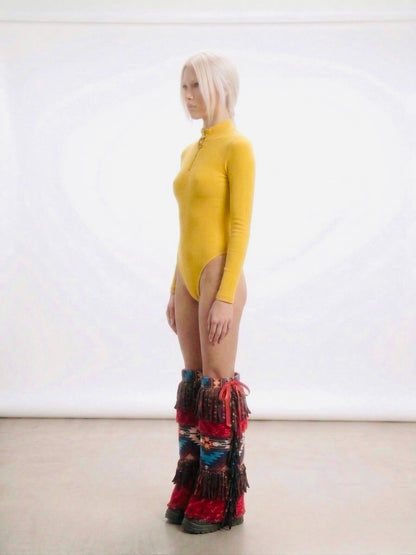 ODESSA Faux fur luxe tribal print and fringe festival & streetwear leg warmers