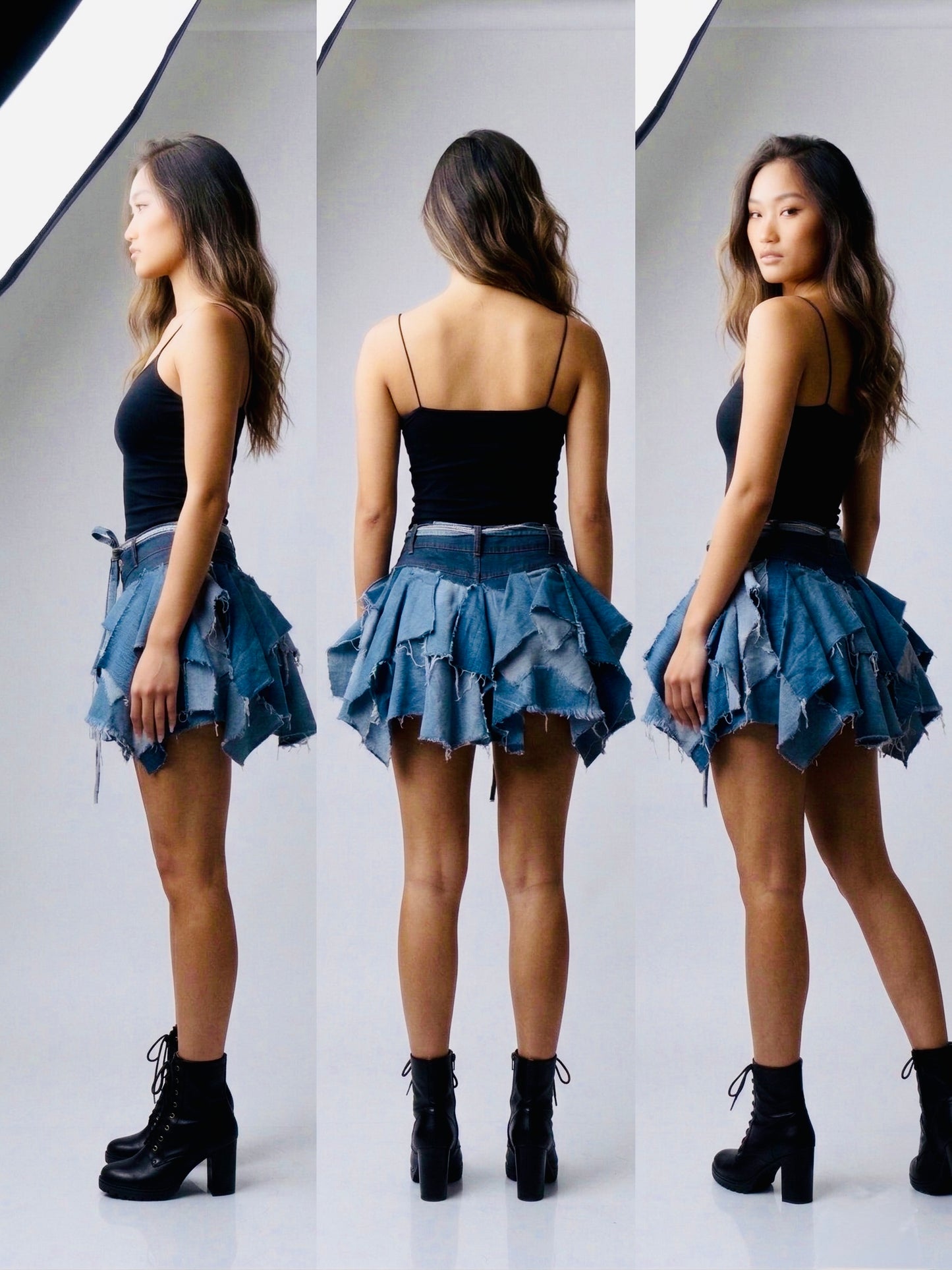 Denim handkerchief mini skirt