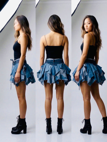 Denim handkerchief mini skirt