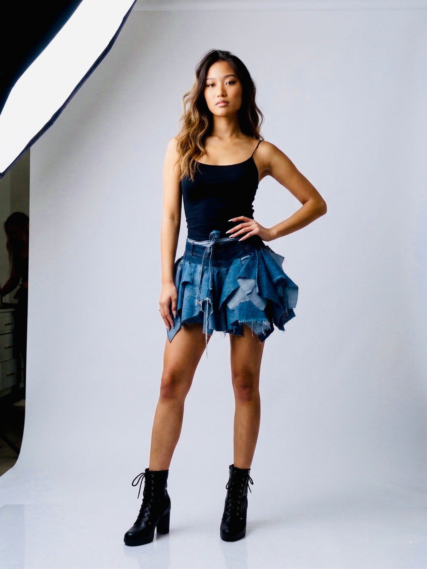 Denim handkerchief mini skirt