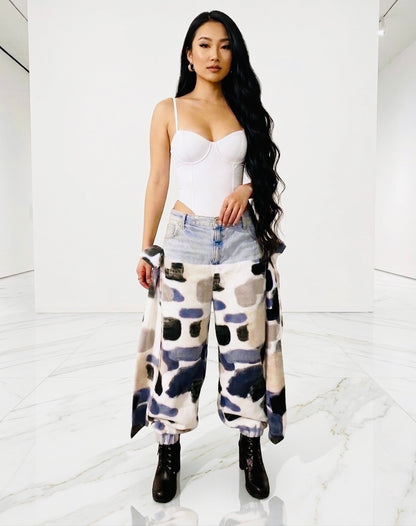 Printed jogger pants with side straps