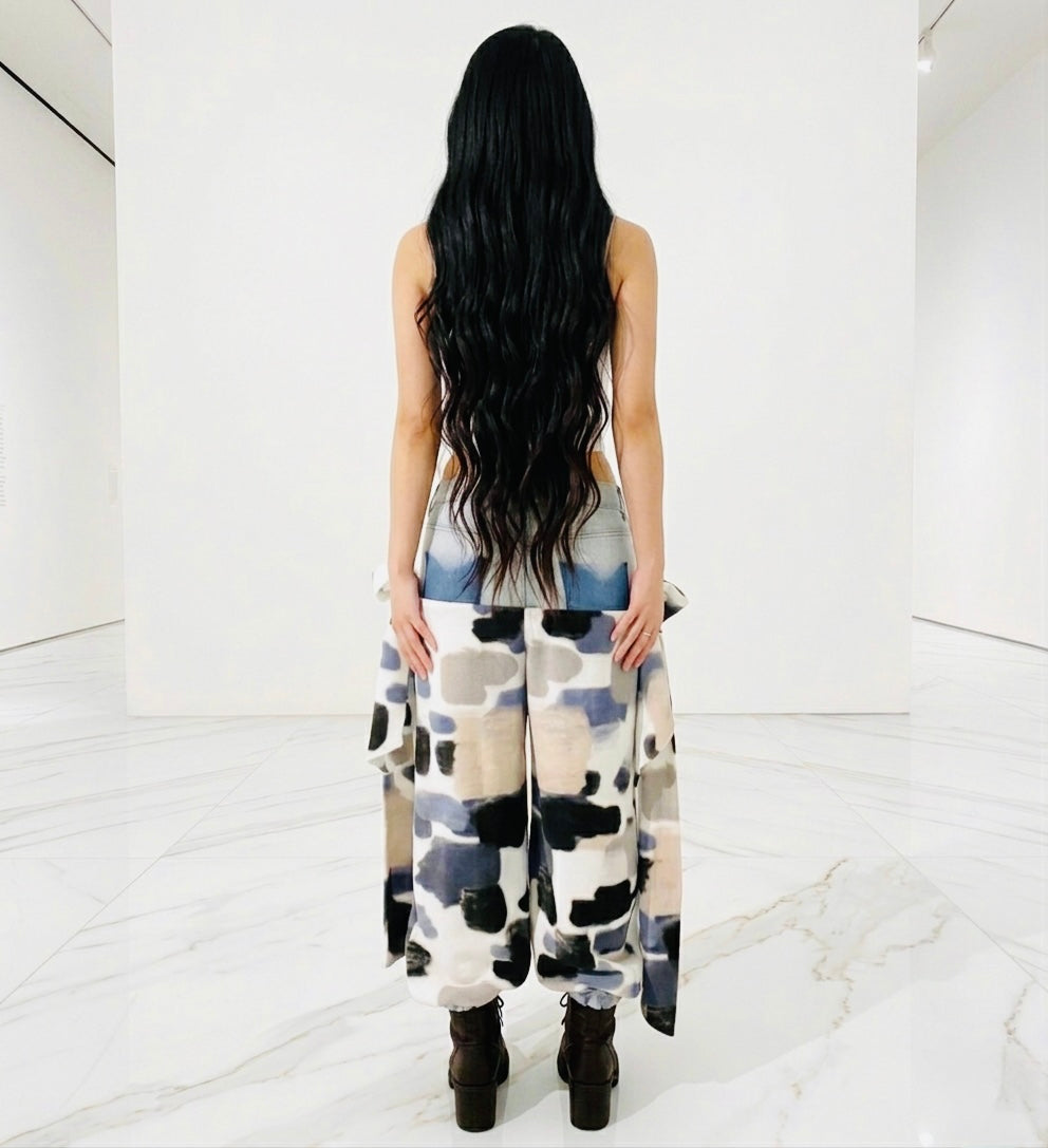 Printed jogger pants with side straps