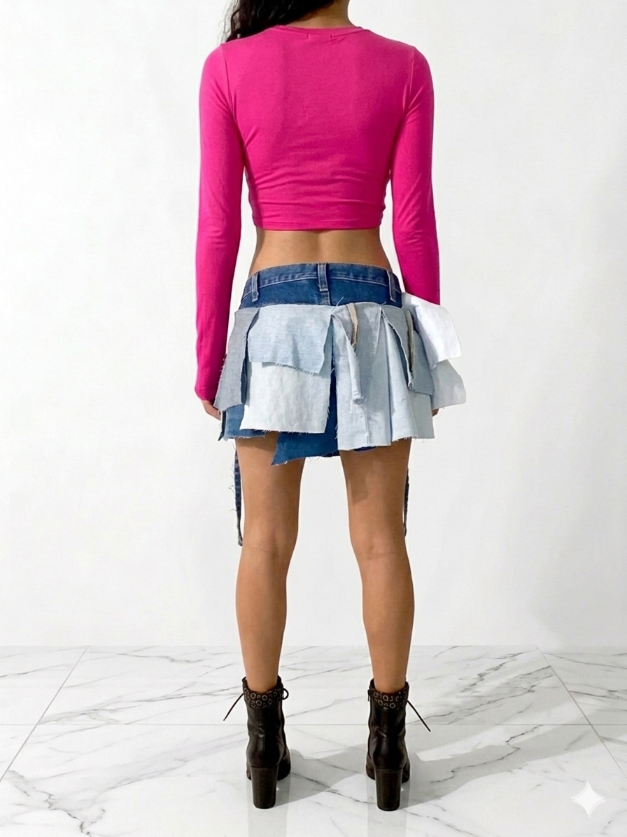 Denim layered mini skirt