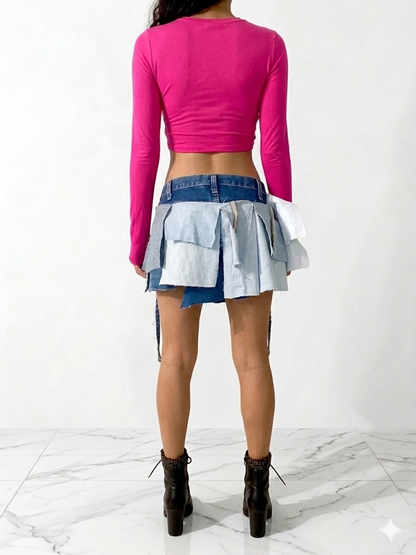 Denim layered mini skirt