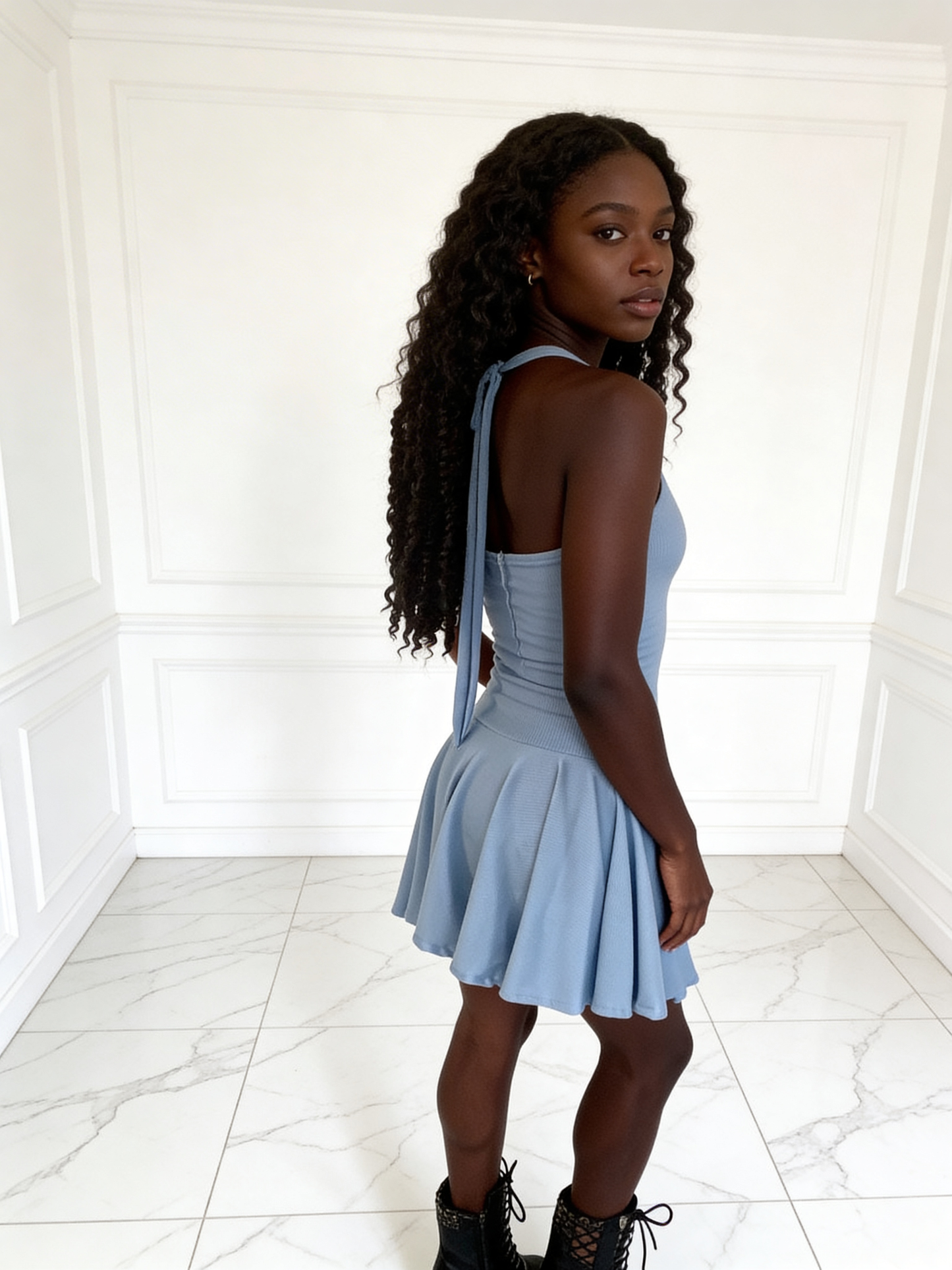 Halter dress with open skirt