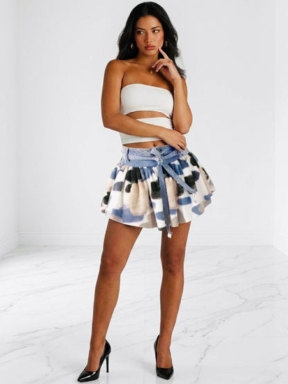 Asymmetrical printed skirt with pocket belt