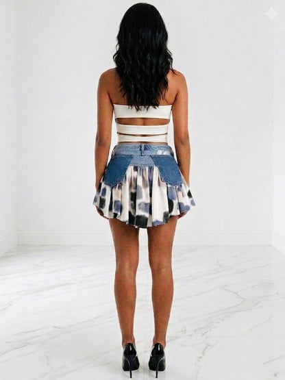 Asymmetrical printed skirt with pocket belt