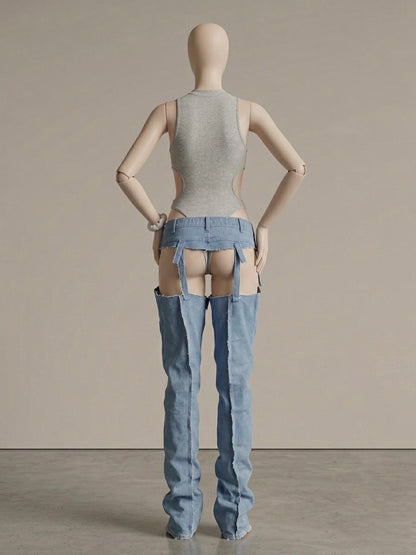 REBEL Suspended denim leg warmers