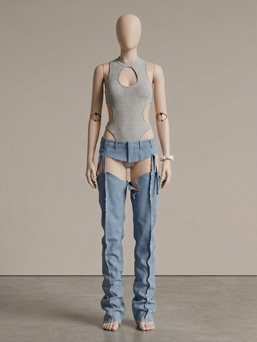 REBEL Suspended denim leg warmers
