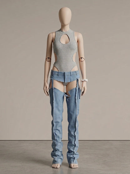 REBEL Suspended denim leg warmers