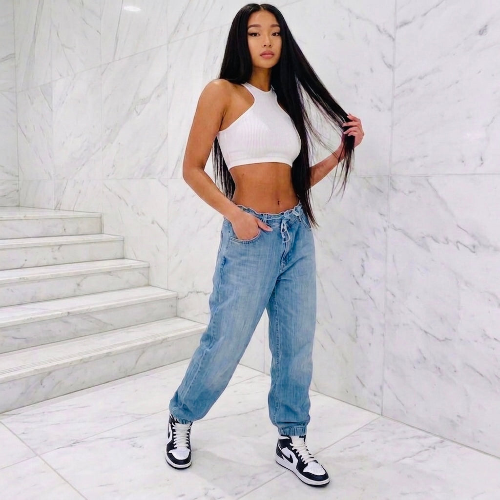 Denim jogger pants