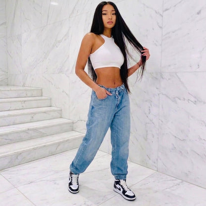 Denim jogger pants