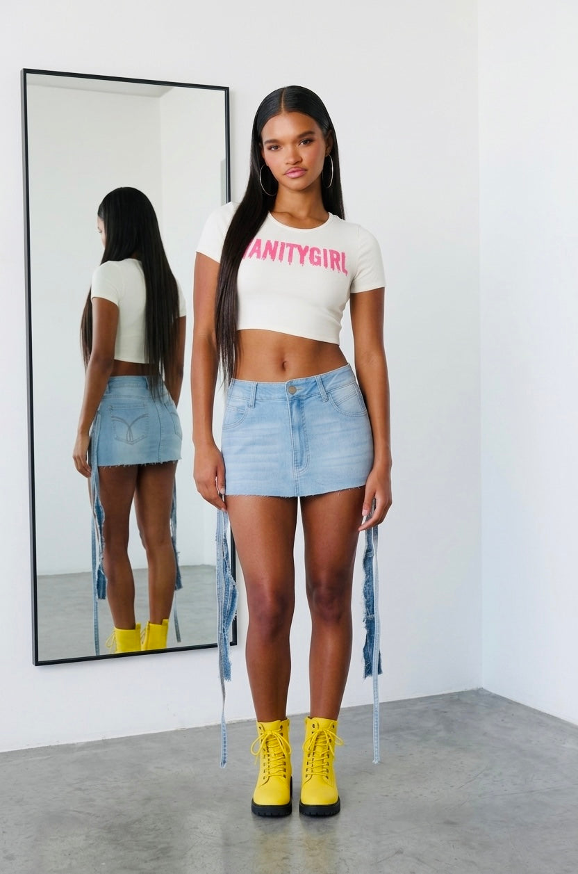 Denim Mini skirt with side straps