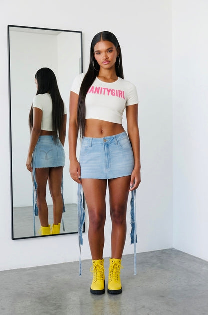Denim Mini skirt with side straps