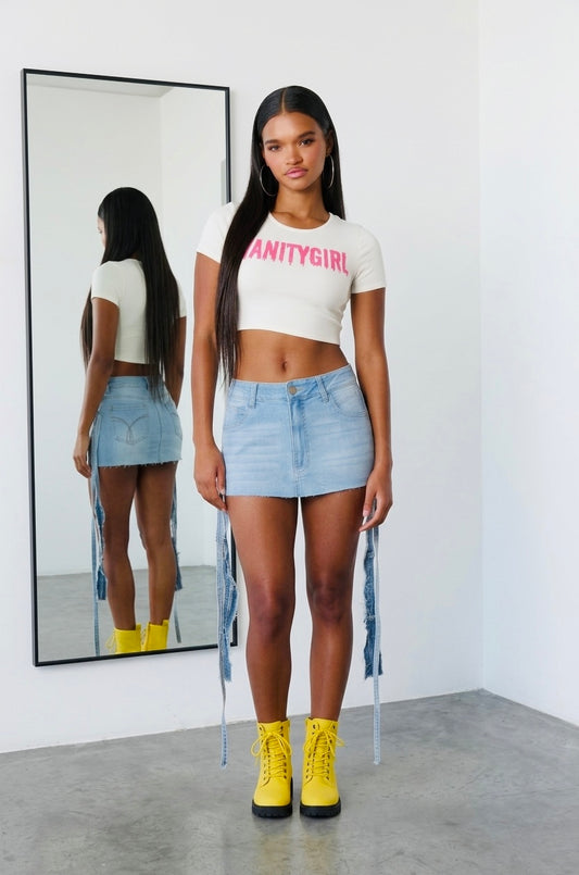 Denim Mini skirt with side straps