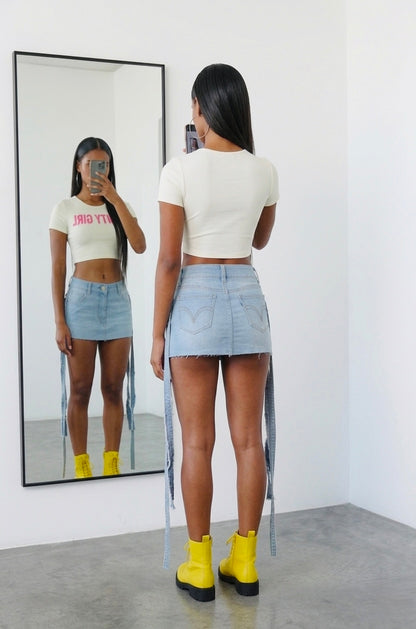 Denim Mini skirt with side straps