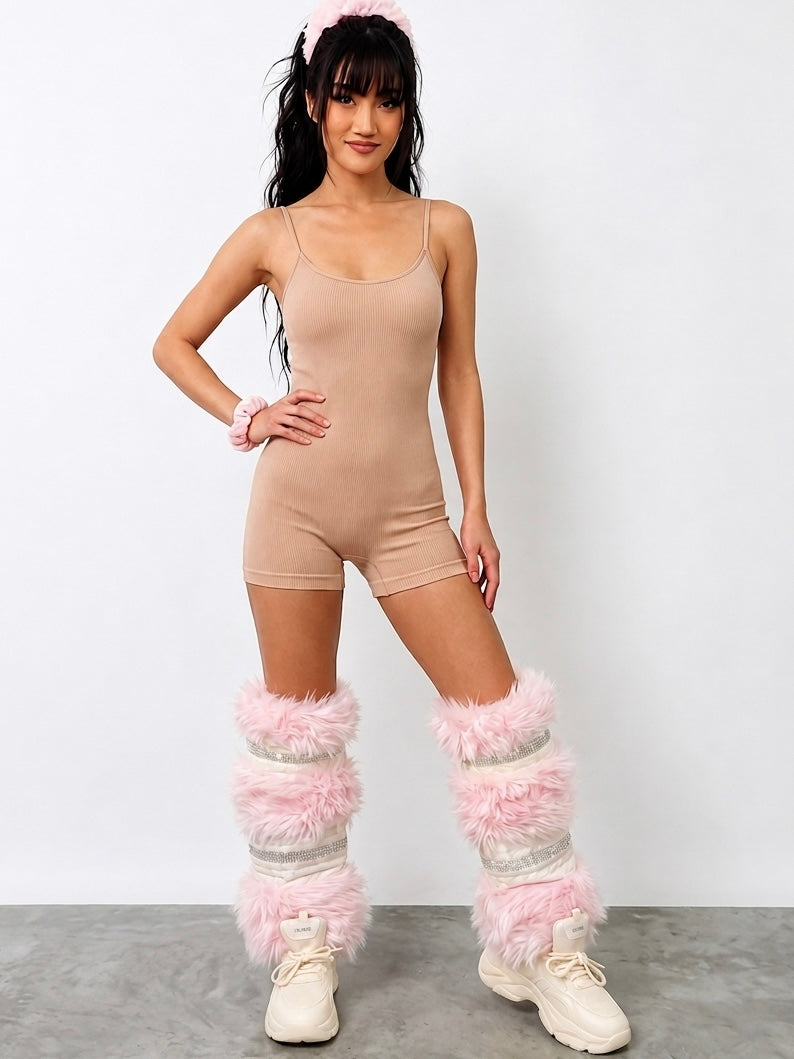 JOSIE Luxe Faux Pink Fur with Rhinestone trim Leg Warmers