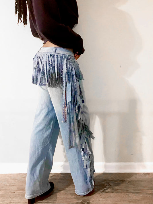 Denim Fringe pant with fringe belt