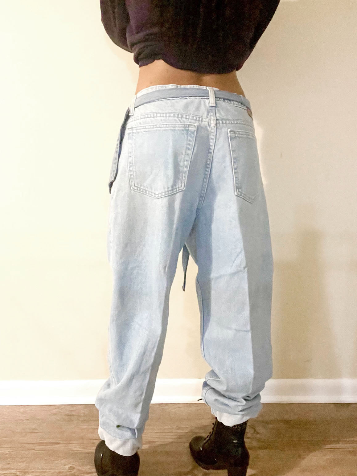 Denim jogger pants with front pocket belt