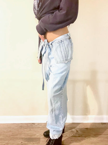 Denim jogger pants with front pocket belt