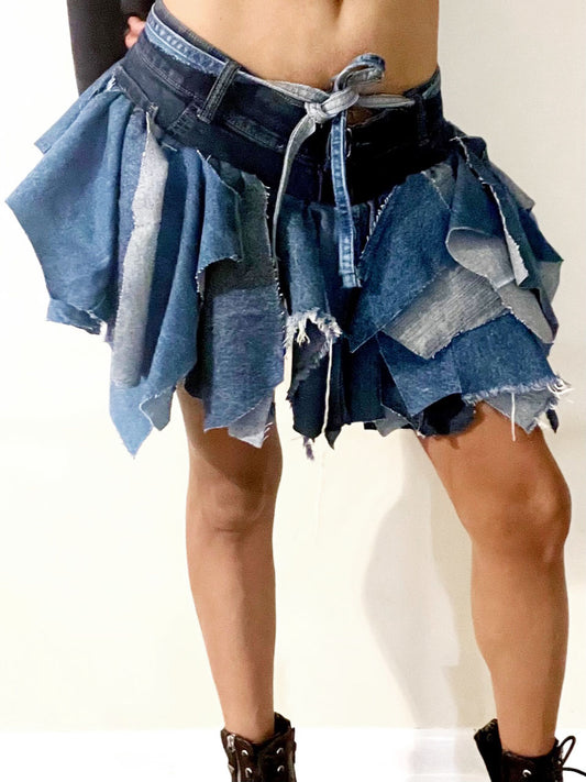 Denim handkerchief mini skirt