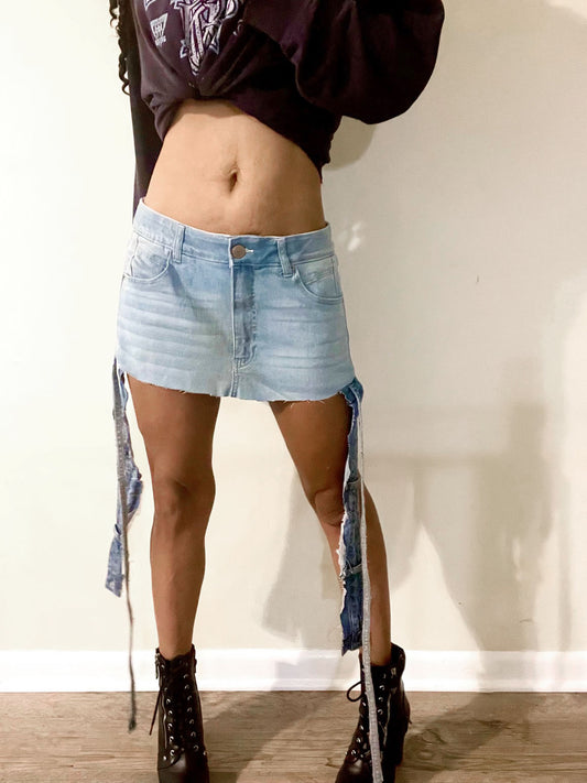 Denim Mini skirt with side straps