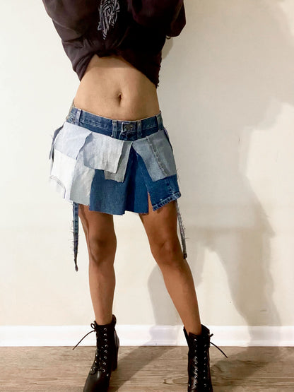 Denim layered mini skirt